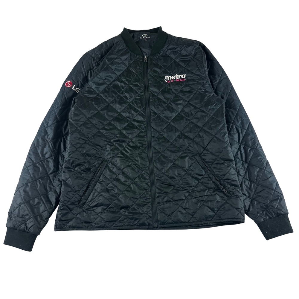 Vantage Mens Large Quilted Bomber Jacket Black Metro by T-Mobile LG Logo Zip